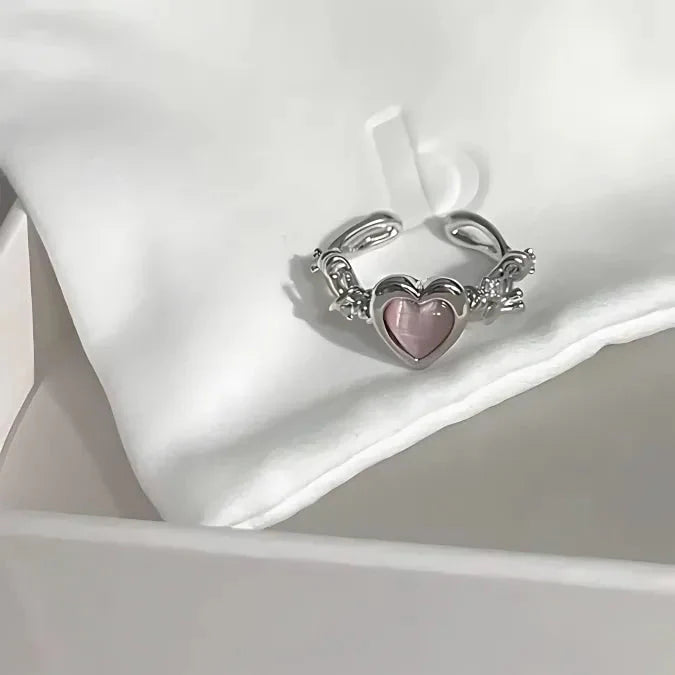 Pink Heart Barbed Wire Cuff Ring-Luxandluxy