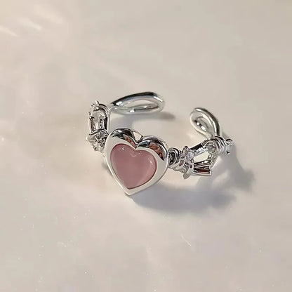 Pink Heart Barbed Wire Cuff Ring-Luxandluxy