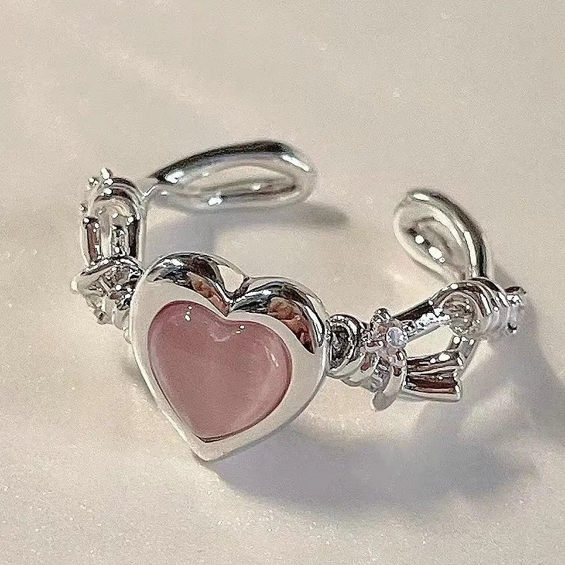 Pink Heart Barbed Wire Cuff Ring-Luxandluxy