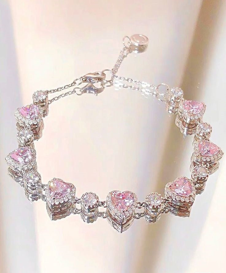 Pink Hearts Circles Shimmering Crystal Bracelet-Luxandluxy