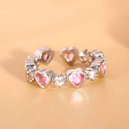 Pink Multi Hearts Gemstone Symphony Cuff Ring-Luxandluxy