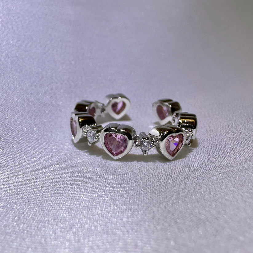 Pink Multi Hearts Gemstone Symphony Cuff Ring-Luxandluxy