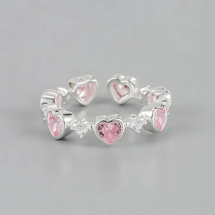 Pink Multi Hearts Gemstone Symphony Cuff Ring-Luxandluxy