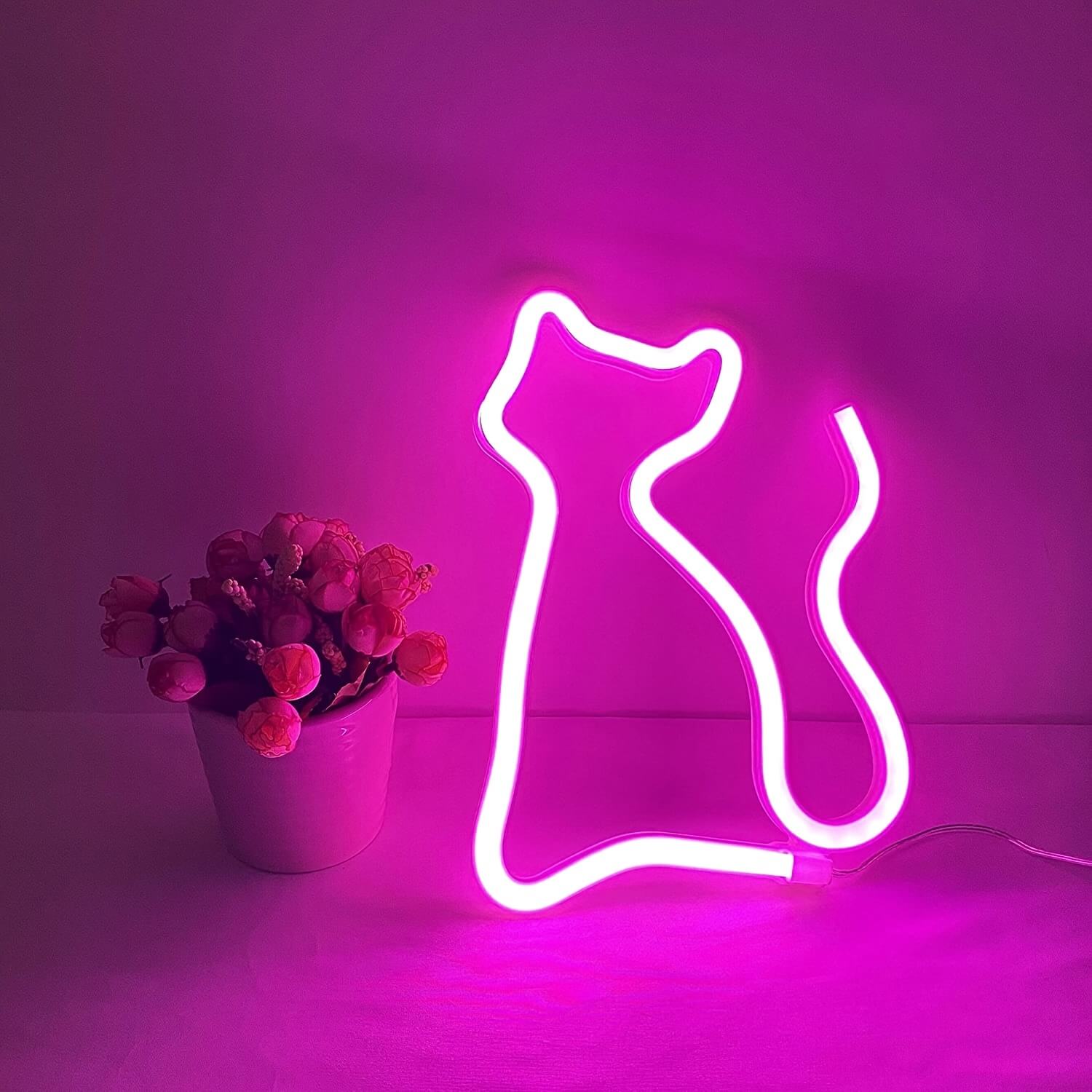 Pink Neon Cat Shaped Lights-Luxandluxy