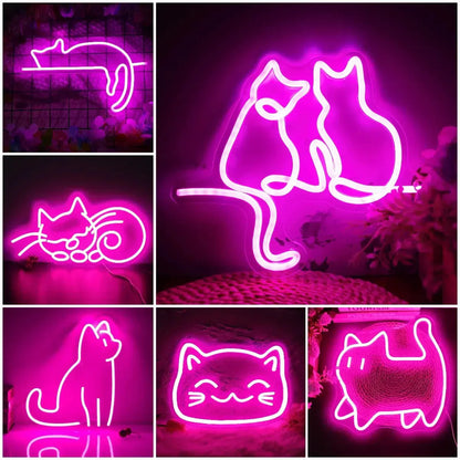 Pink Neon Cat Shaped Lights-Luxandluxy