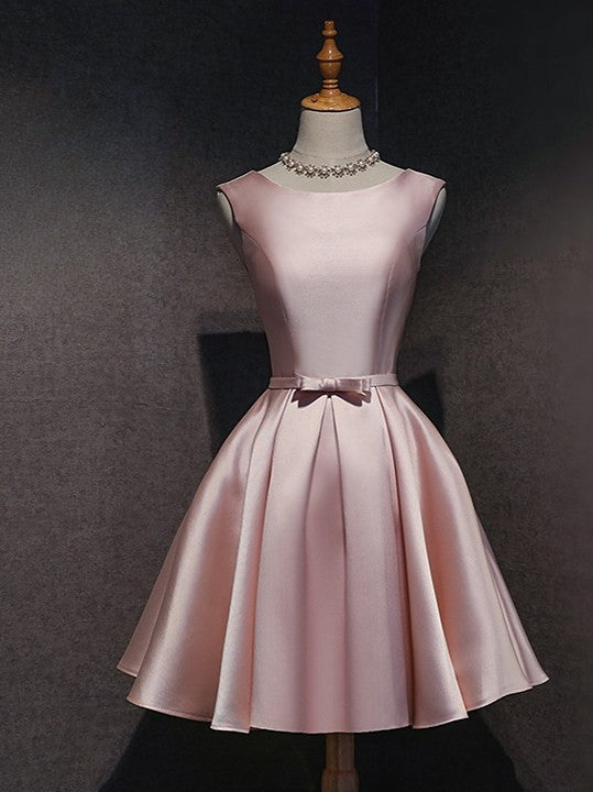 Pink Satin Mini Cocktail Dress-Luxandluxy