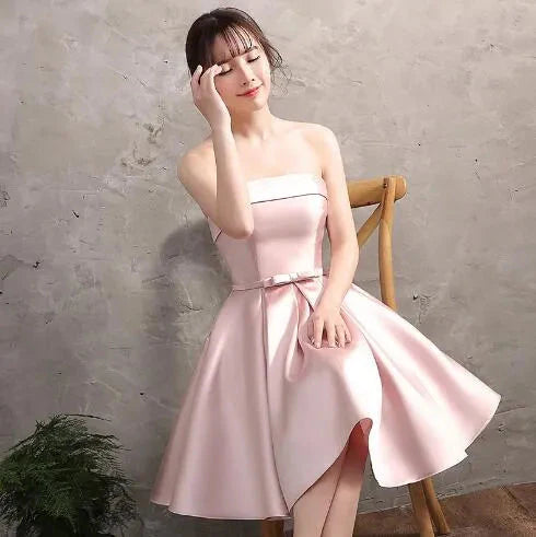 Pink Satin Mini Cocktail Dress-Luxandluxy