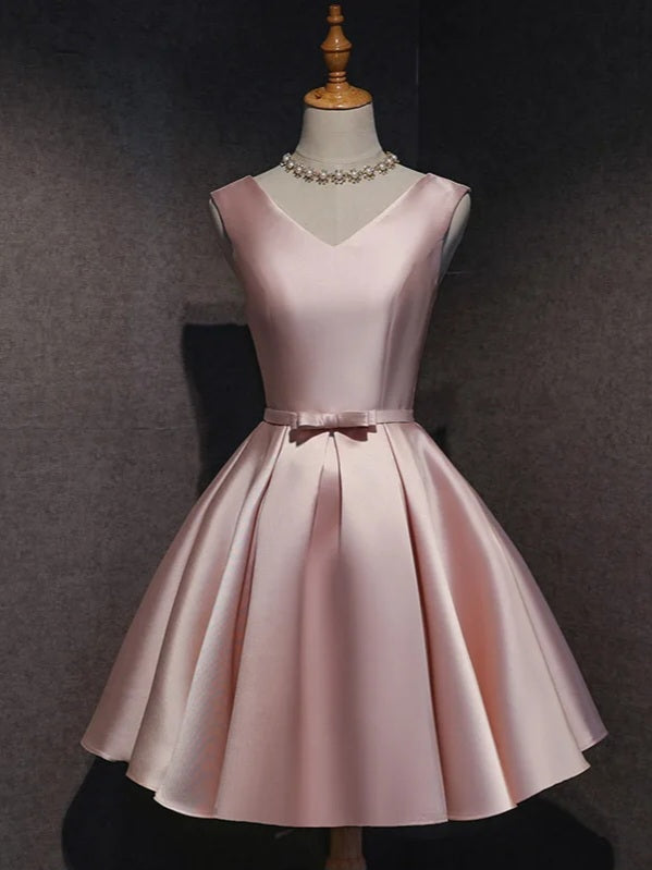 Pink Satin Mini Cocktail Dress-Luxandluxy