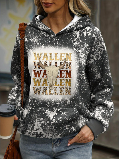 Plus Size Wallen Cow Skull Hoodie-Luxandluxy