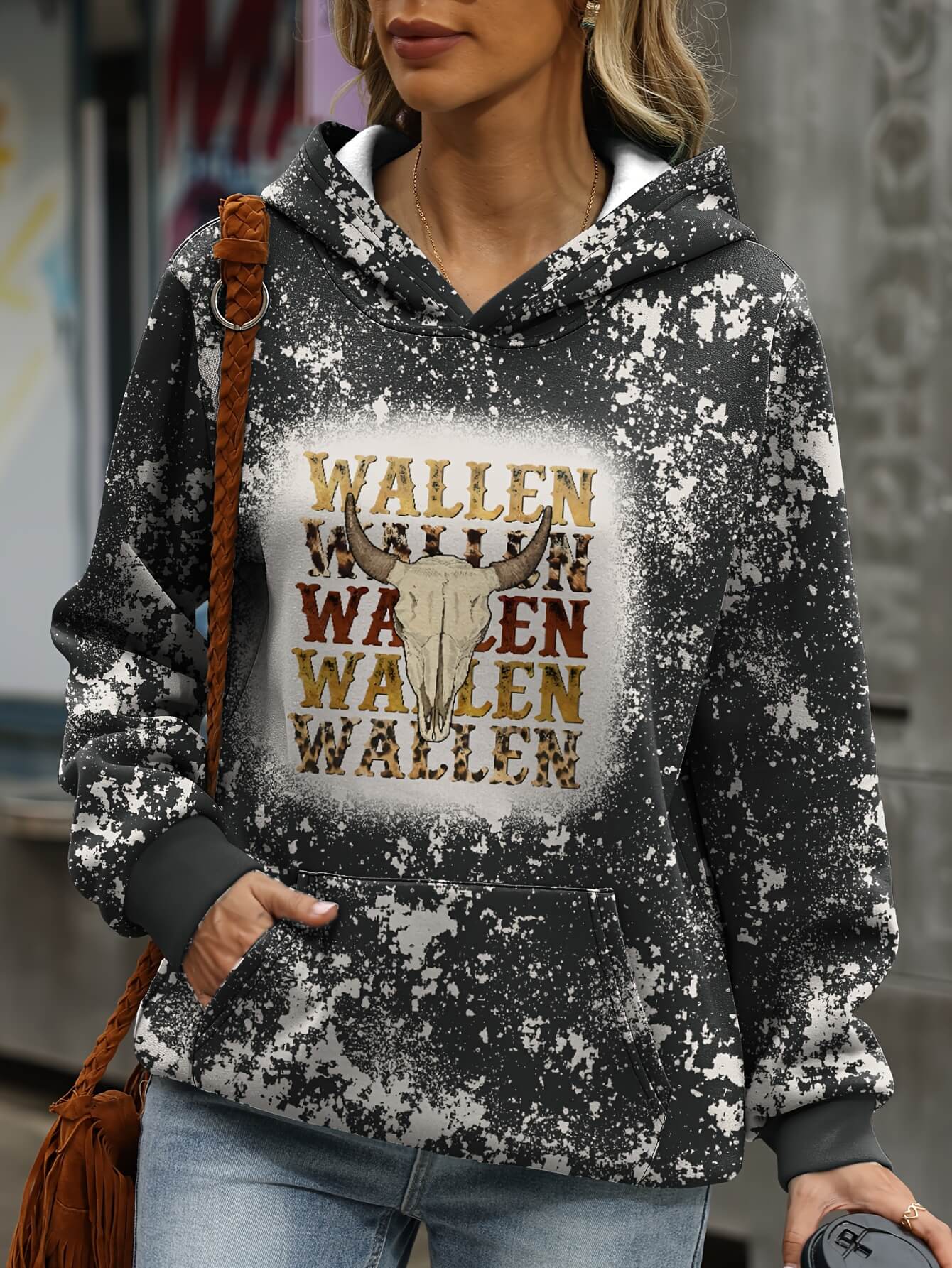 Plus Size Wallen Cow Skull Hoodie-Luxandluxy