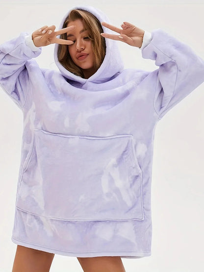 Plush lounge robe pocket blanket hoodie-Luxandluxy