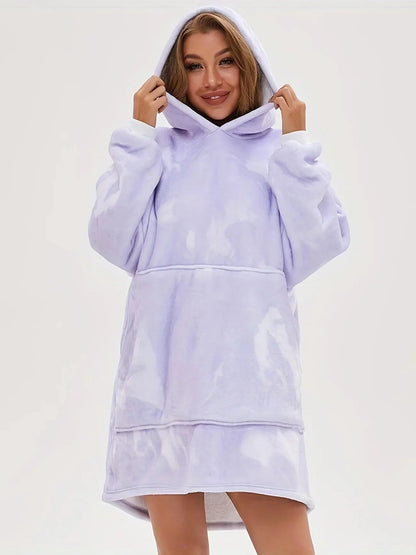 Plush lounge robe pocket blanket hoodie-Luxandluxy