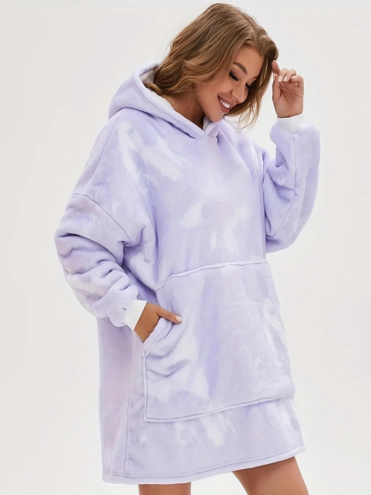 Plush lounge robe pocket blanket hoodie-Luxandluxy