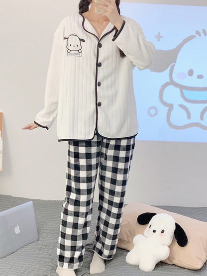 Pochacco Checkered Fleece Pajama Set-Luxandluxy