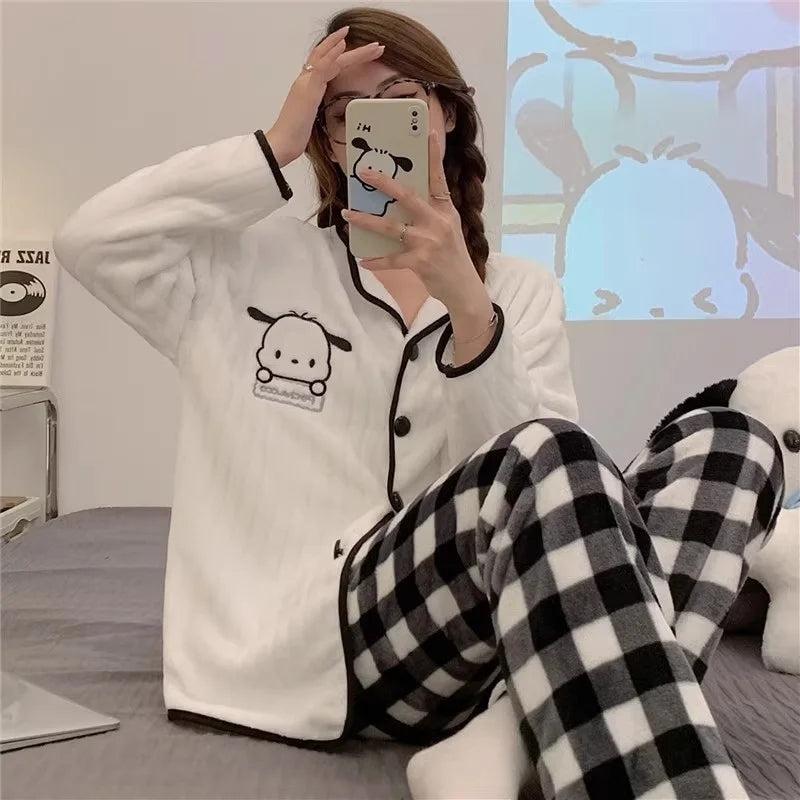 Pochacco Checkered Fleece Pajama Set-Luxandluxy