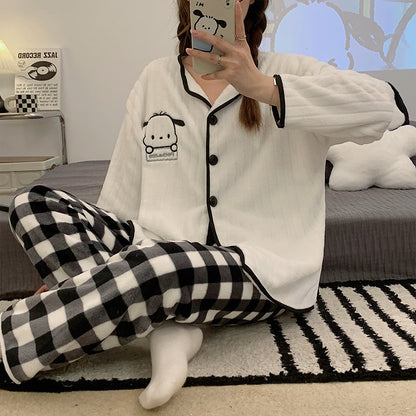 Pochacco Checkered Fleece Pajama Set-Luxandluxy