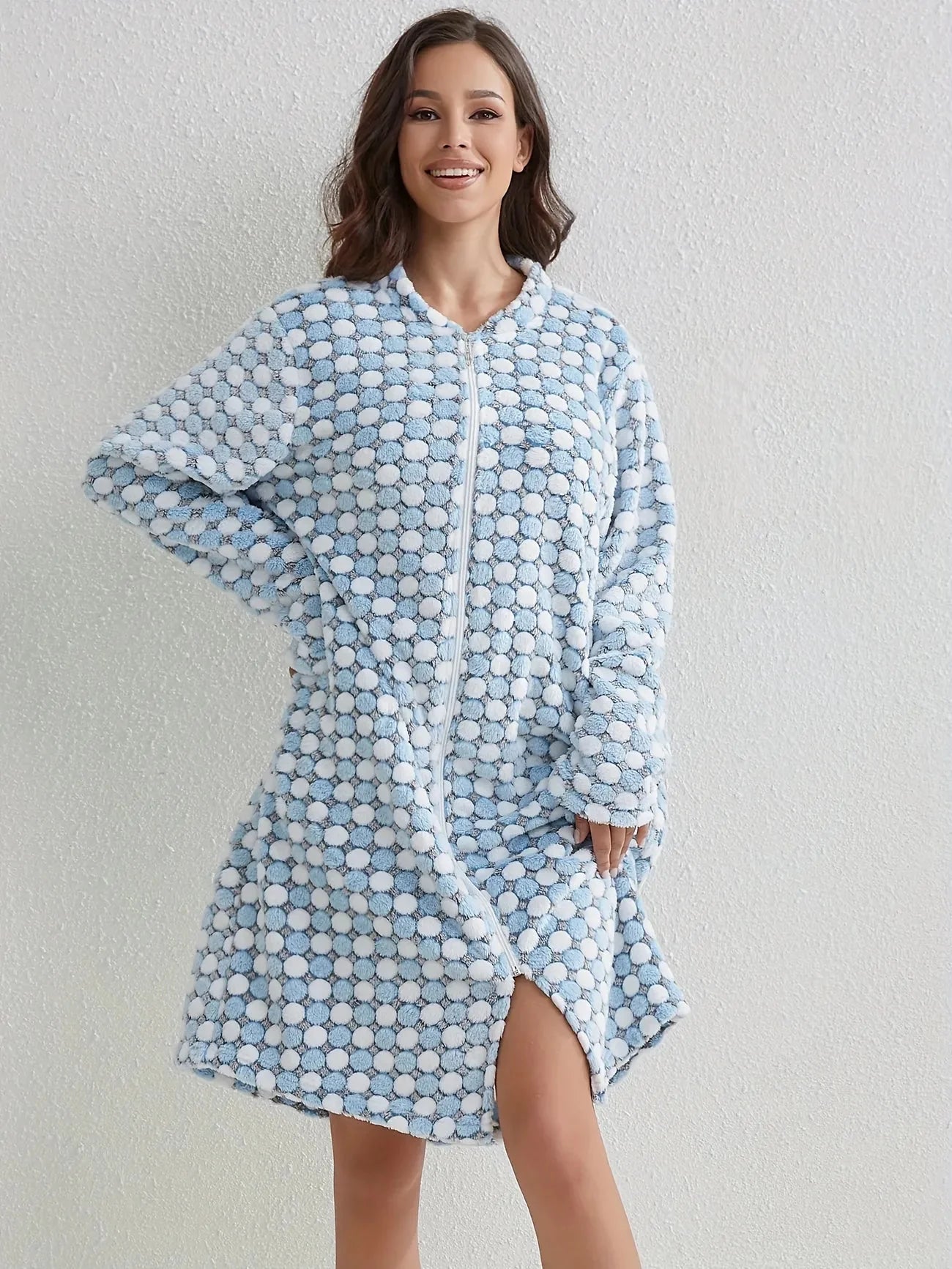 Polka Dot Zipper Robe-Luxandluxy