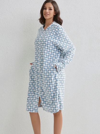 Polka Dot Zipper Robe-Luxandluxy