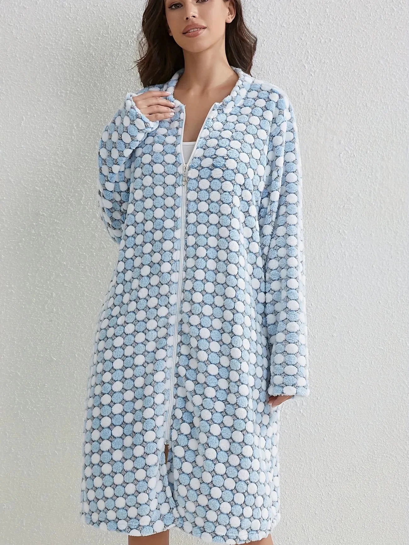 Polka Dot Zipper Robe-Luxandluxy