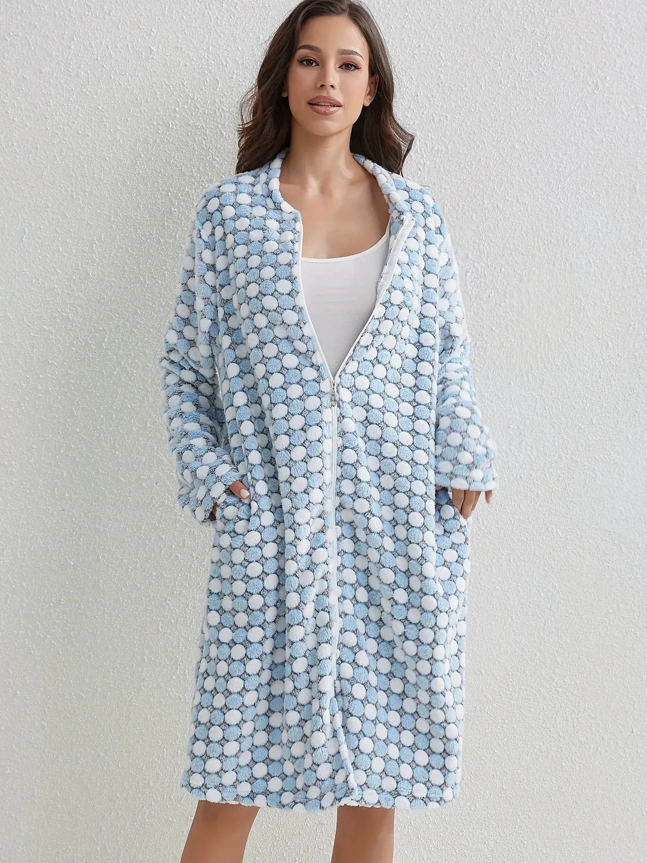 Polka Dot Zipper Robe-Luxandluxy