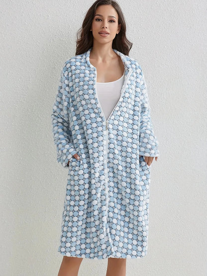 Polka Dot Zipper Robe-Luxandluxy