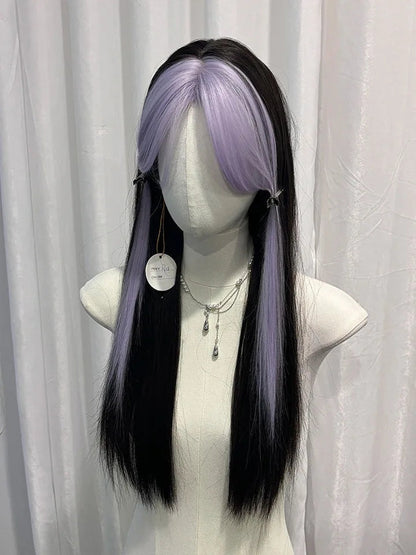 Purple Bangs Long Straight Wig-Luxandluxy