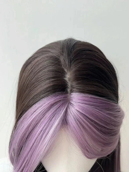 Purple Bangs Long Straight Wig-Luxandluxy