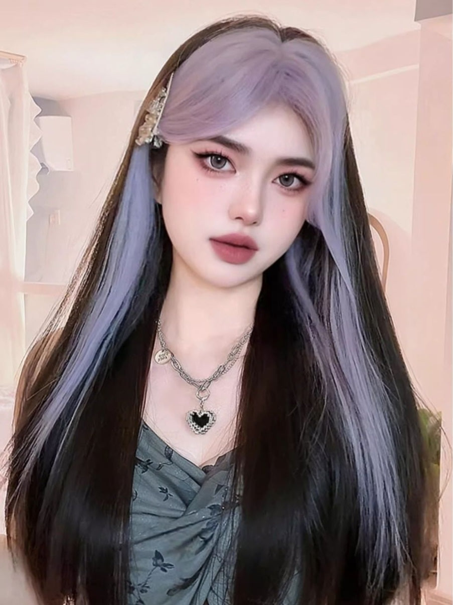 Purple Bangs Long Straight Wig-Luxandluxy