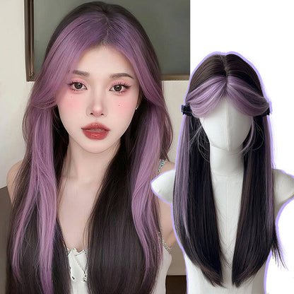 Purple Bangs Long Straight Wig-Luxandluxy