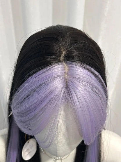 Purple Bangs Long Straight Wig-Luxandluxy