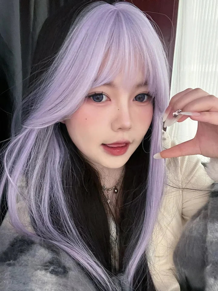 Purple Bangs Long Straight Wig-Luxandluxy