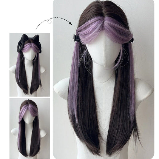 Purple Bangs Long Straight Wig-Luxandluxy