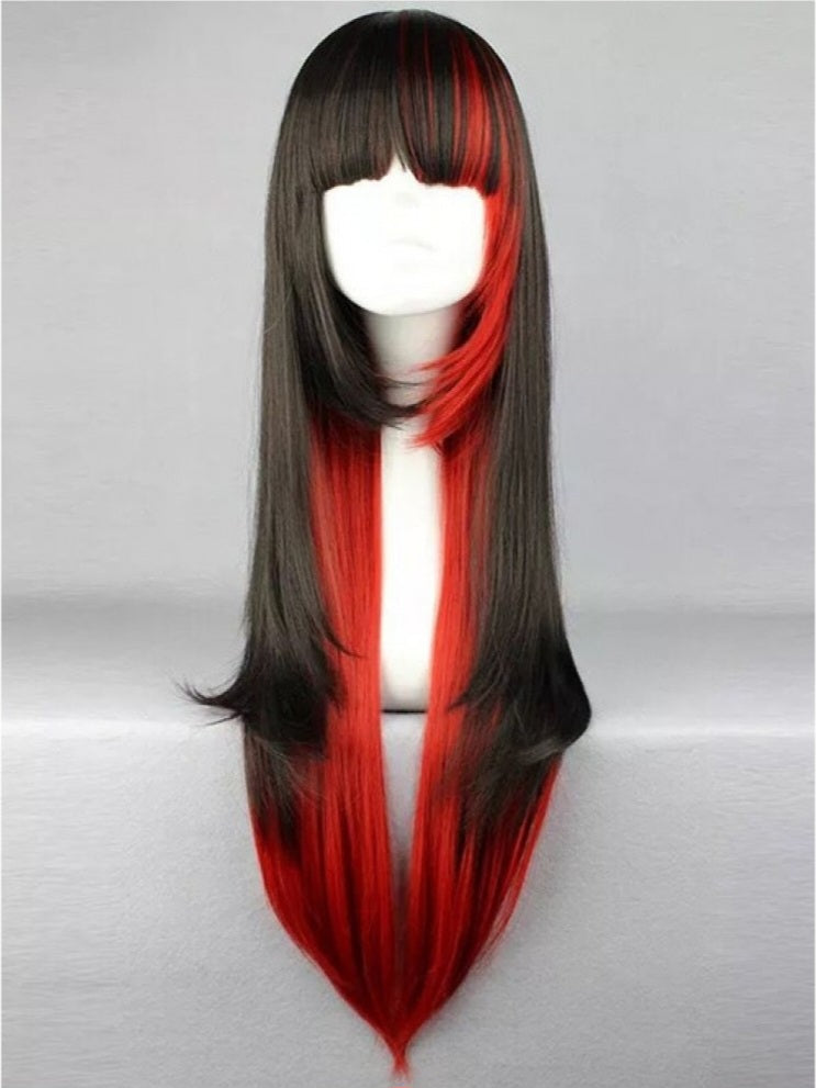 Red Black Ombre Long Straight Wig-Luxandluxy