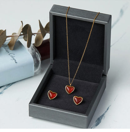 Ruby Heart Gold Jewelry Set-Luxandluxy