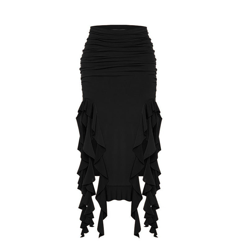 Ruffle High Slit Skirt-Luxandluxy