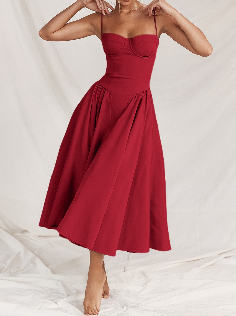 Samaria Red Corset Midi Sundress-Luxandluxy