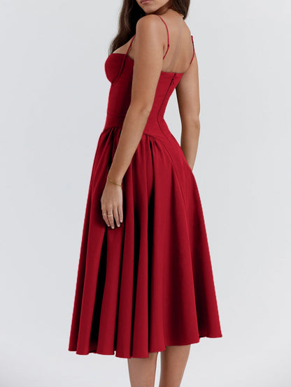 Samaria Red Corset Midi Sundress-Luxandluxy