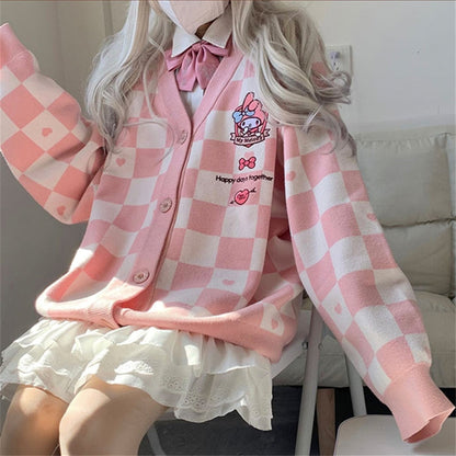 Sanrio Checker Cardigan-Luxandluxy