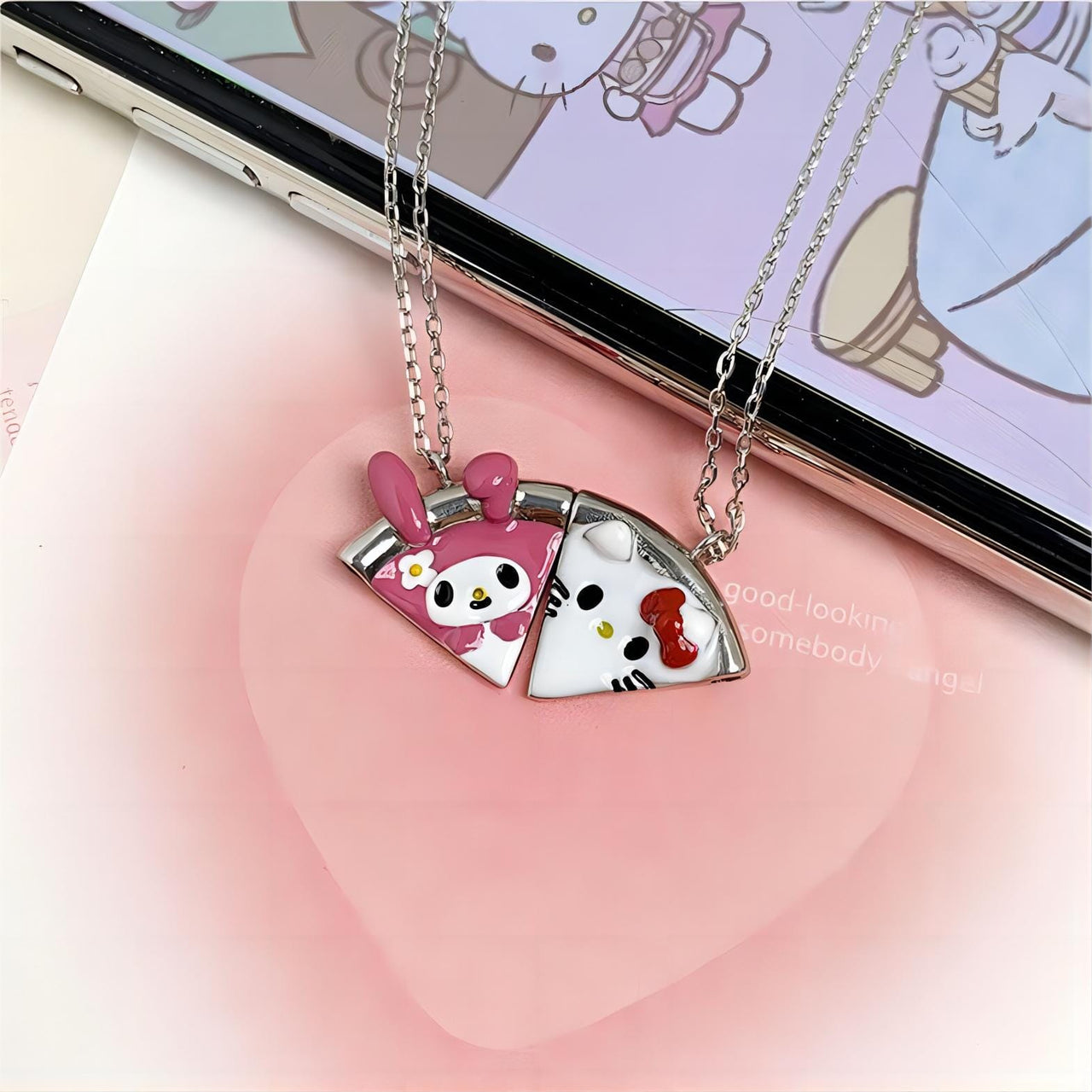 Sanrio Pizza Magnetic Friendship Necklace Set-Luxandluxy