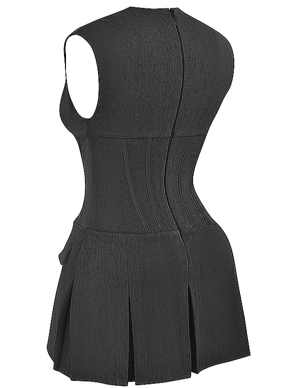 Eleanor Charcoal Pleated Corset Dress