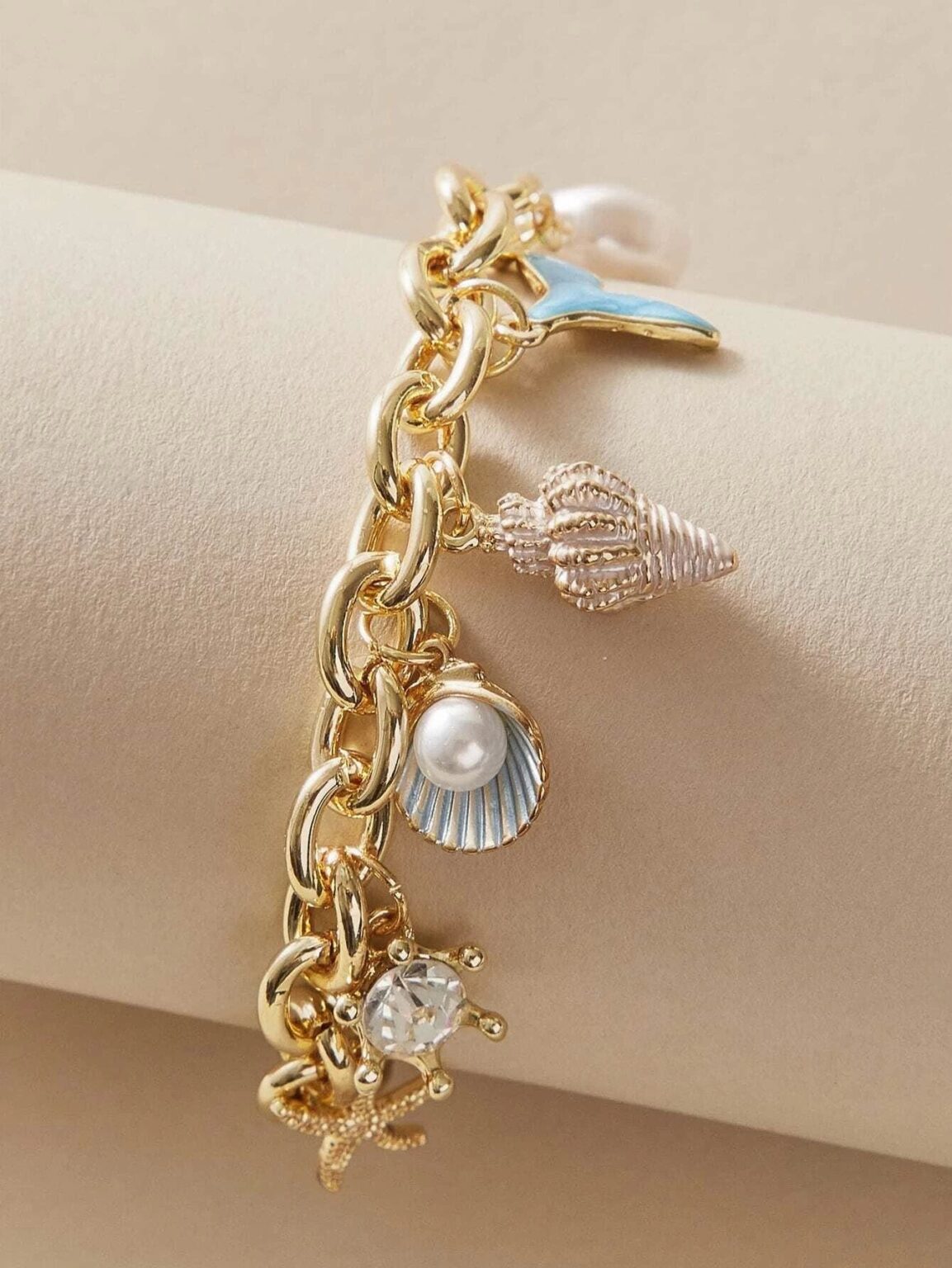 Sea Shell & Faux Pearl Charm Bracelet-Luxandluxy