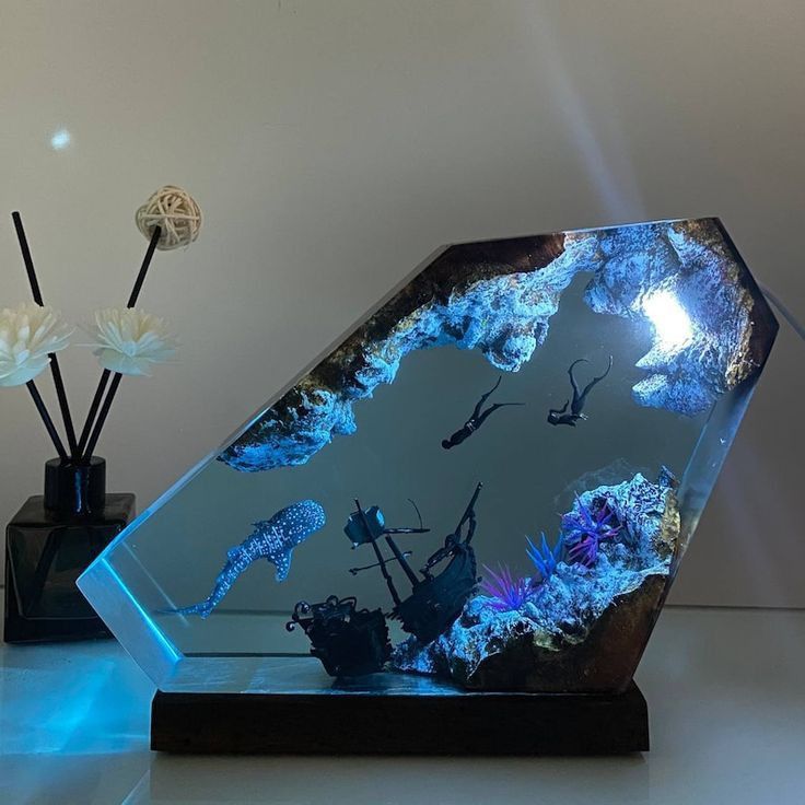 Shark Divers Ocean Epoxy Resin Night Light-Luxandluxy