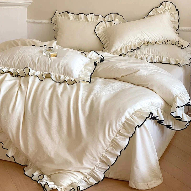 Silky Ruffle Bedding Set-Luxandluxy