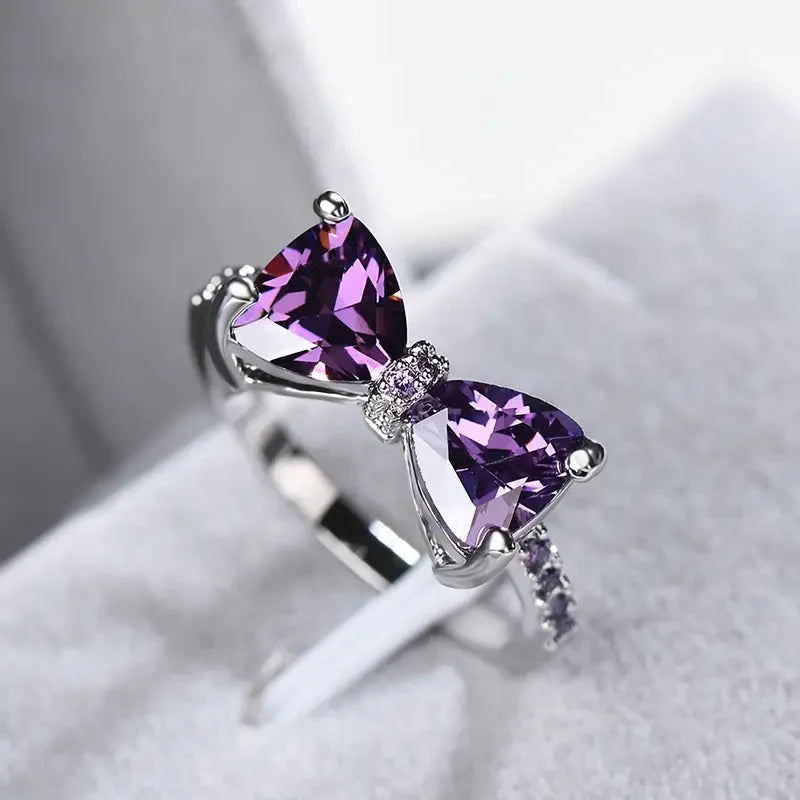 Silver Rhinestone Bow Tie Ring-Luxandluxy