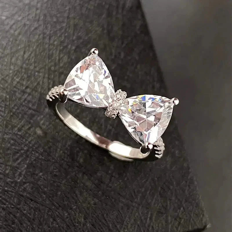 Silver Rhinestone Bow Tie Ring-Luxandluxy