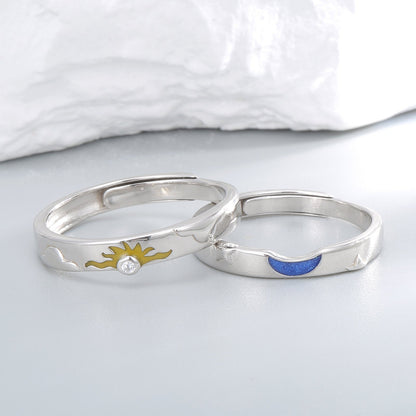 Silver Sun Moon Couple Ring Set-Luxandluxy