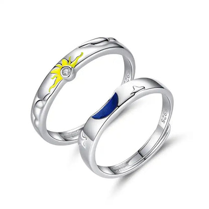 Silver Sun Moon Couple Ring Set-Luxandluxy