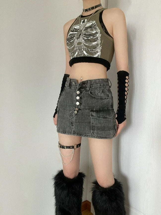 Skeleton Crop Top Y2K Cyberpunk-Luxandluxy