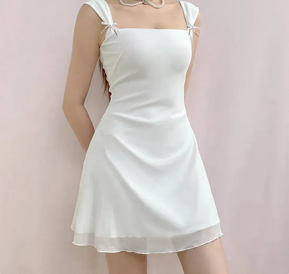 Sleeveless Square Neckline A-Line Mini Dress-Luxandluxy