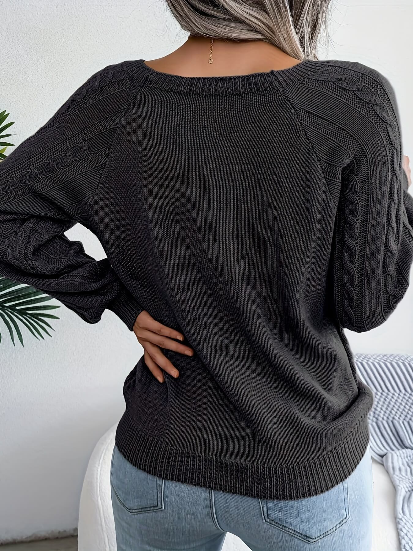 Solid Cable Knit Sweater-Luxandluxy